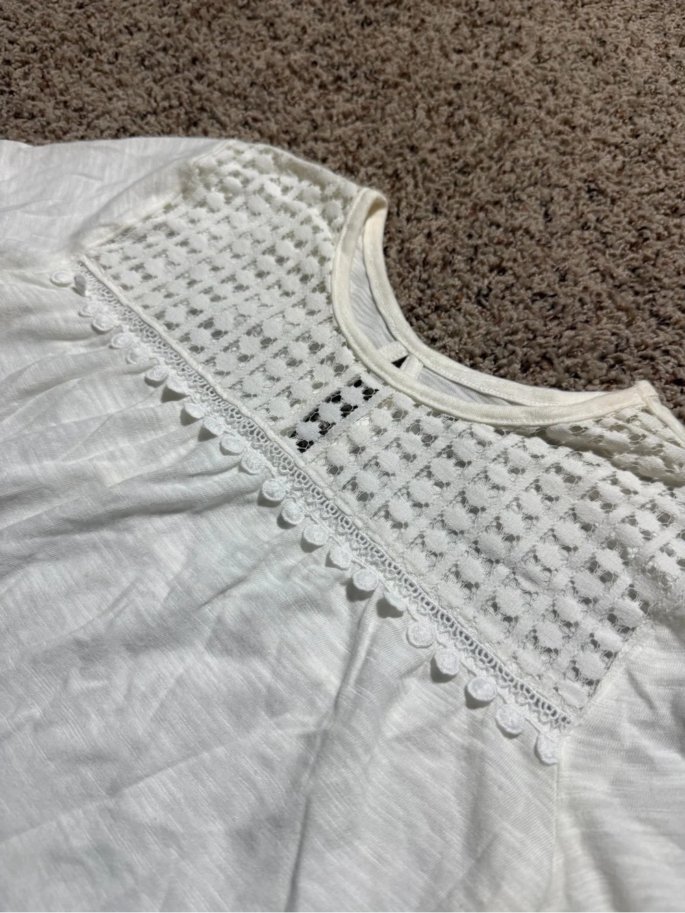 NWT Old Navy Girls White Lace Yoke Tunic Top mid sleeve Size L (10-12)